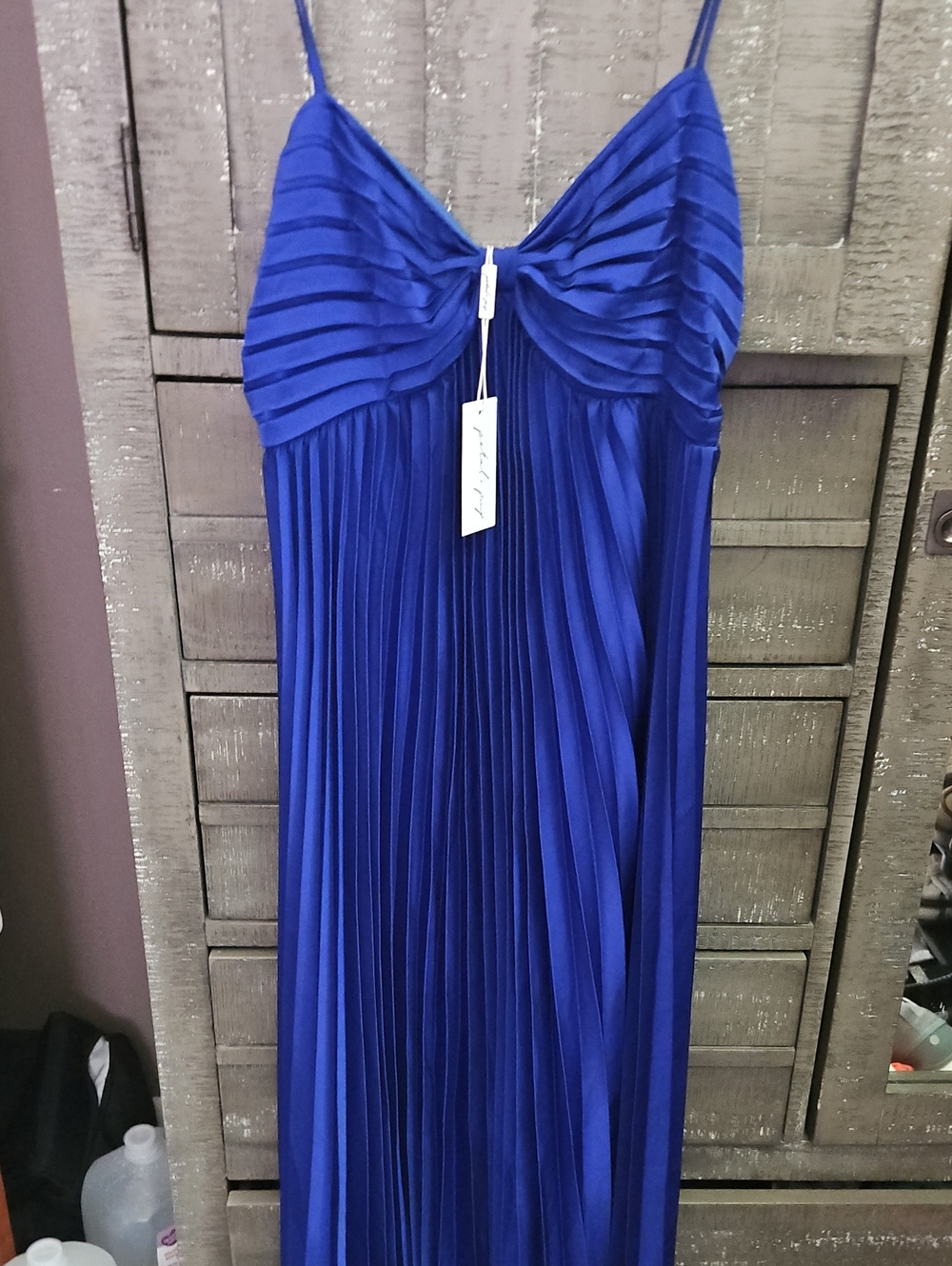 PETAl & PUP Royal Blue Pleated Maxi Dress with Spaghetti Straps